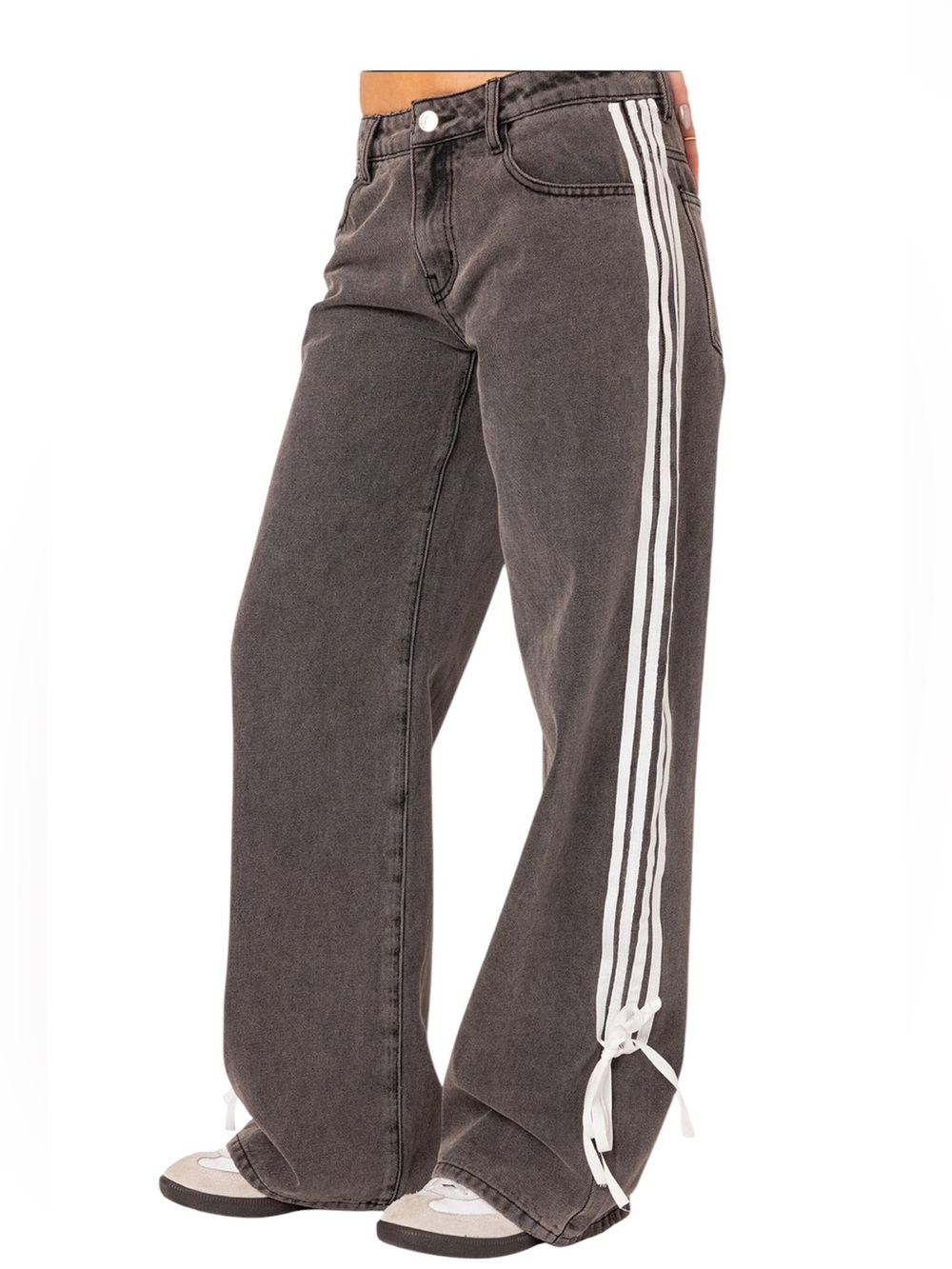 Edikted Washed Low Rise Bow Ribbon Baggy Jeans Gray Size Small New with tags